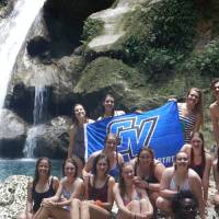 Group photo in front of Bassin Bleu waterfall near Jacmel, Haiti
